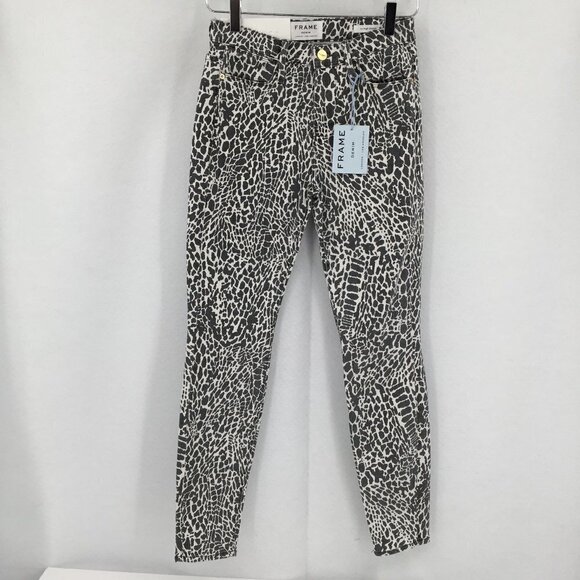 Frame Le High Skinny ankle jeans animal gray white leopard cheetah new 25 - Picture 1 of 6